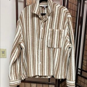 Cozy Striped Teddy Jacket in Tan and Cream